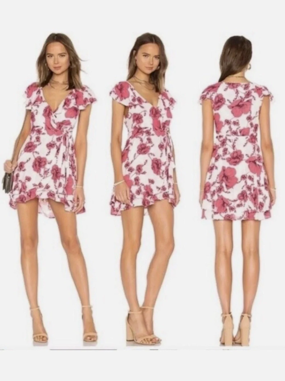 Free People French Quarter Floral Print Mini Wrap Dress Womens Sz S Boho Beach